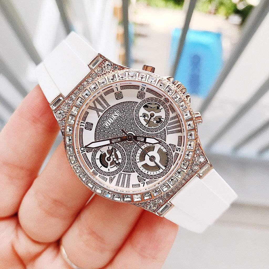 Guess Moonlight Diamonds White Dial White Rubber Strap Watch for Women - GW0257L2 Buy Now By Guess