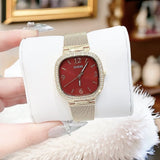 Guess Quartz Red Dial Gold Mesh Strap Watch For Women - GW0354L4 Buy Now By Guess