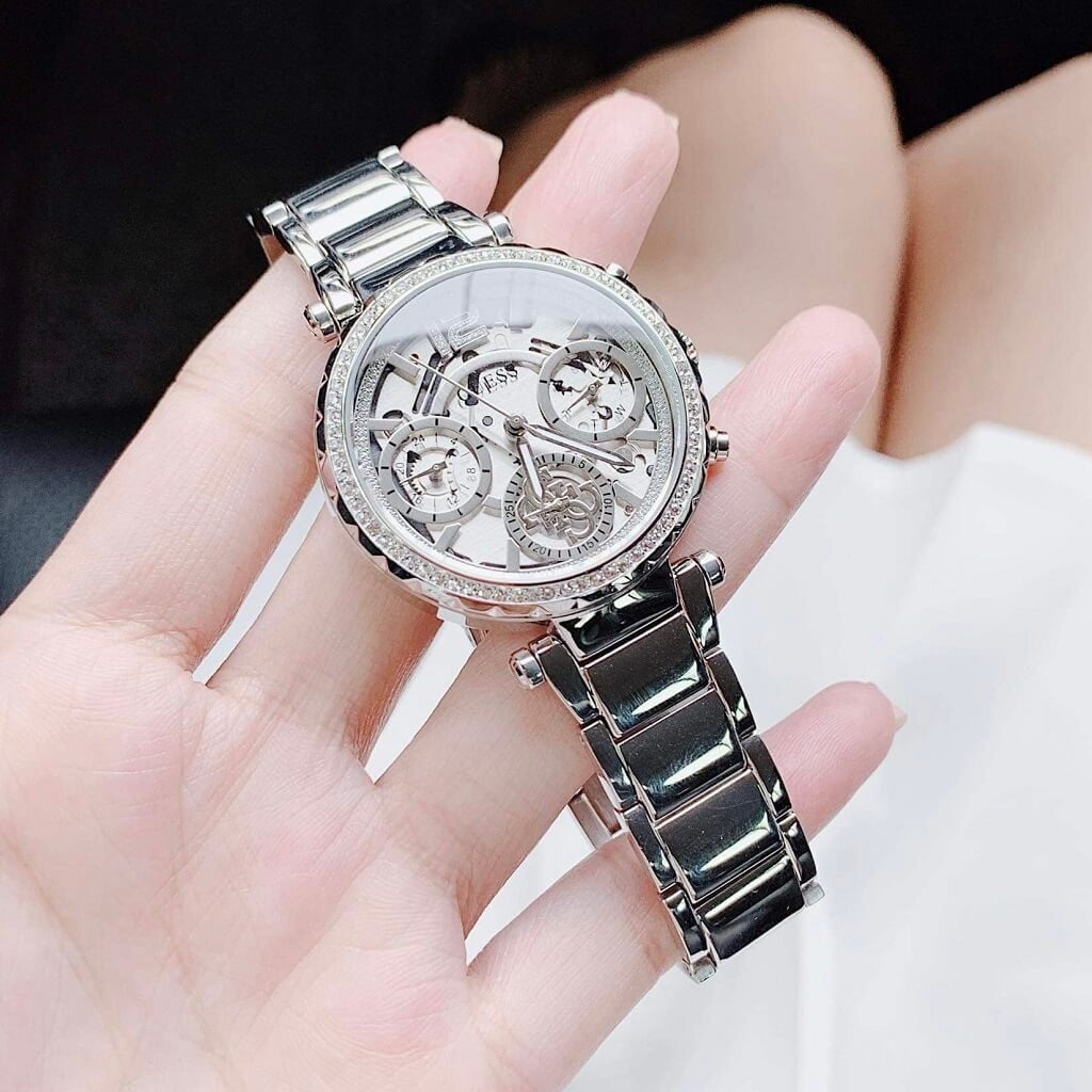 Guess Solstice Diamonds Silver Dial Silver Steel Strap Watch for Women - GW0403L1 Buy Now By Guess