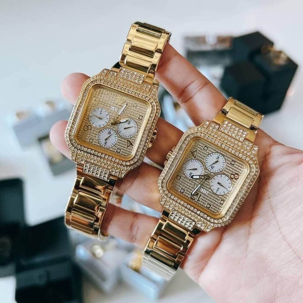 Guess Deco Quartz Crystals Gold Dial Gold Steel Strap Watch For Women - GW0472L2 Buy Now By Guess