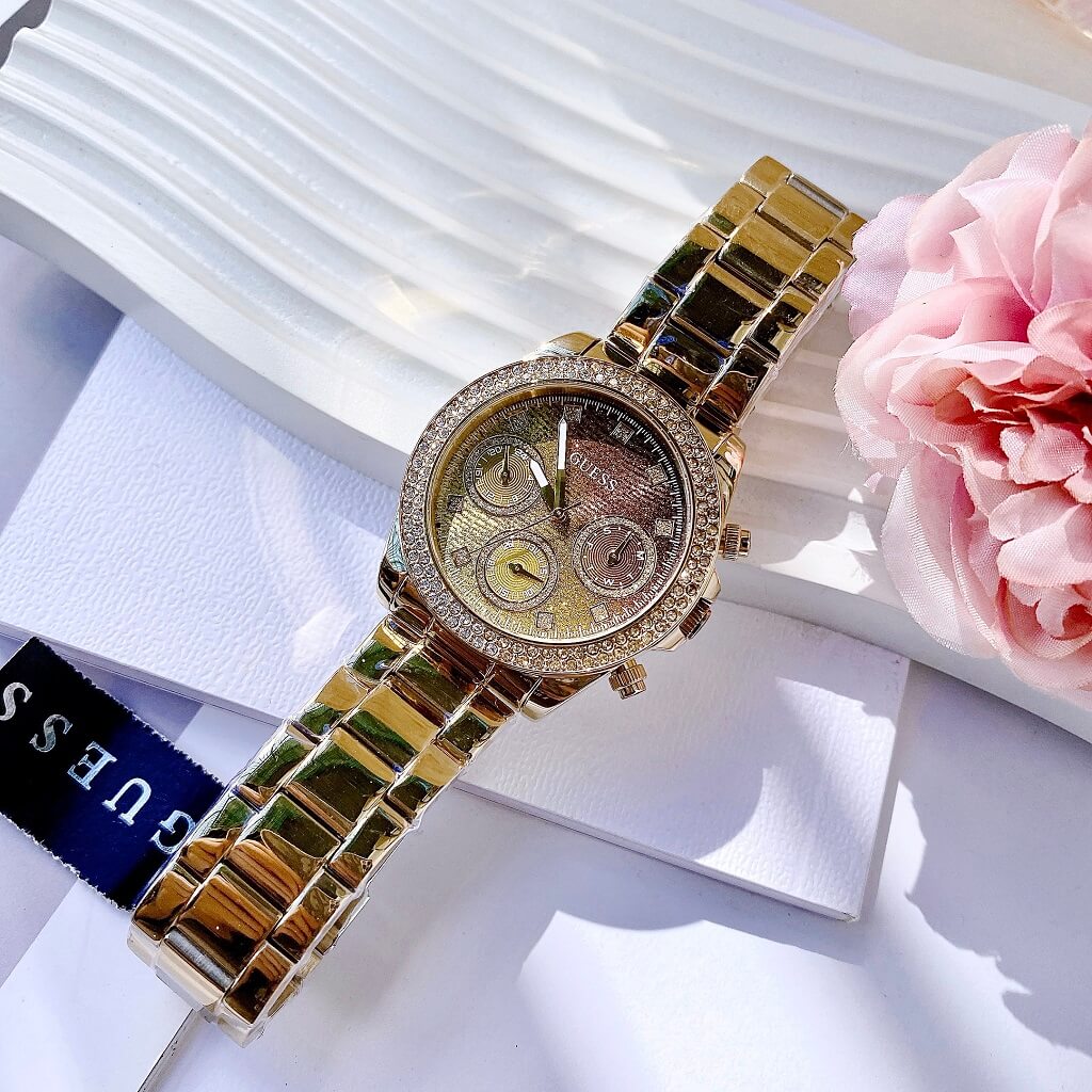 Guess Sol Chronograph Gold Dial Gold Steel Strap Watch For Women - GW0483L2 Buy Now By Guess