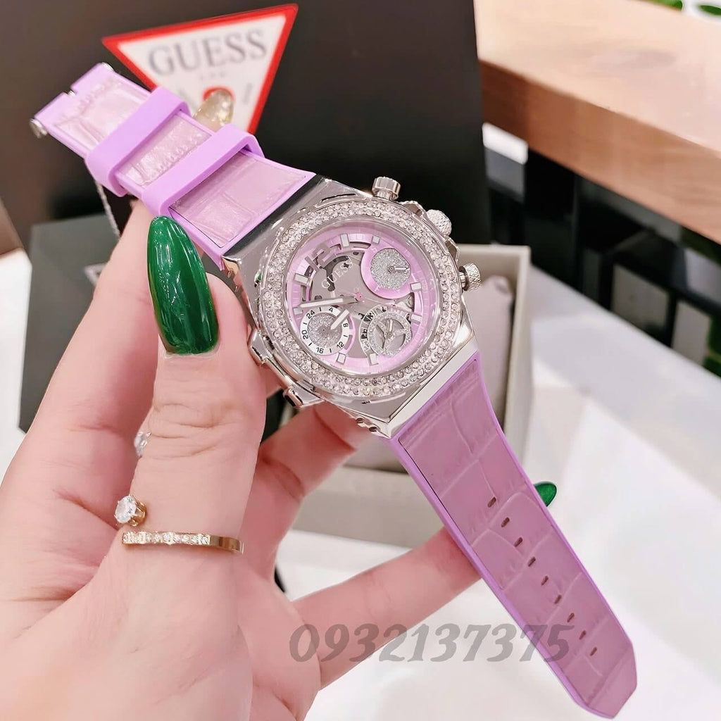 Guess Fusion Chronograph Pink Dial Pink Leather Strap Watch for Women - GW0553L1 Buy Now By Guess