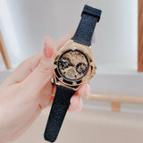 Guess Asteria Multifunction Gold Dial Black Rubber Strap Watch For Women - GW0620L2 Buy Now By Guess