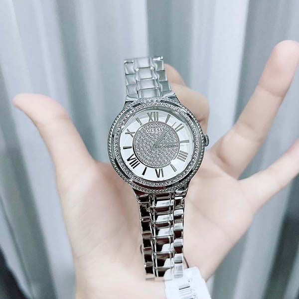 Guess Madison Diamonds Silver Dial Silver Steel Strap Watch for Women - W0637L1 Buy Now By Guess