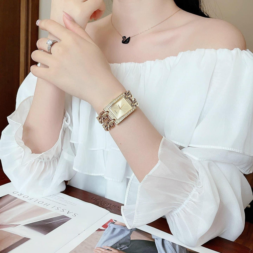 Guess MOD Heavy Metal Diamonds Gold Dial Gold Steel Strap Watch for Women - W0072L1 Buy Now By Guess