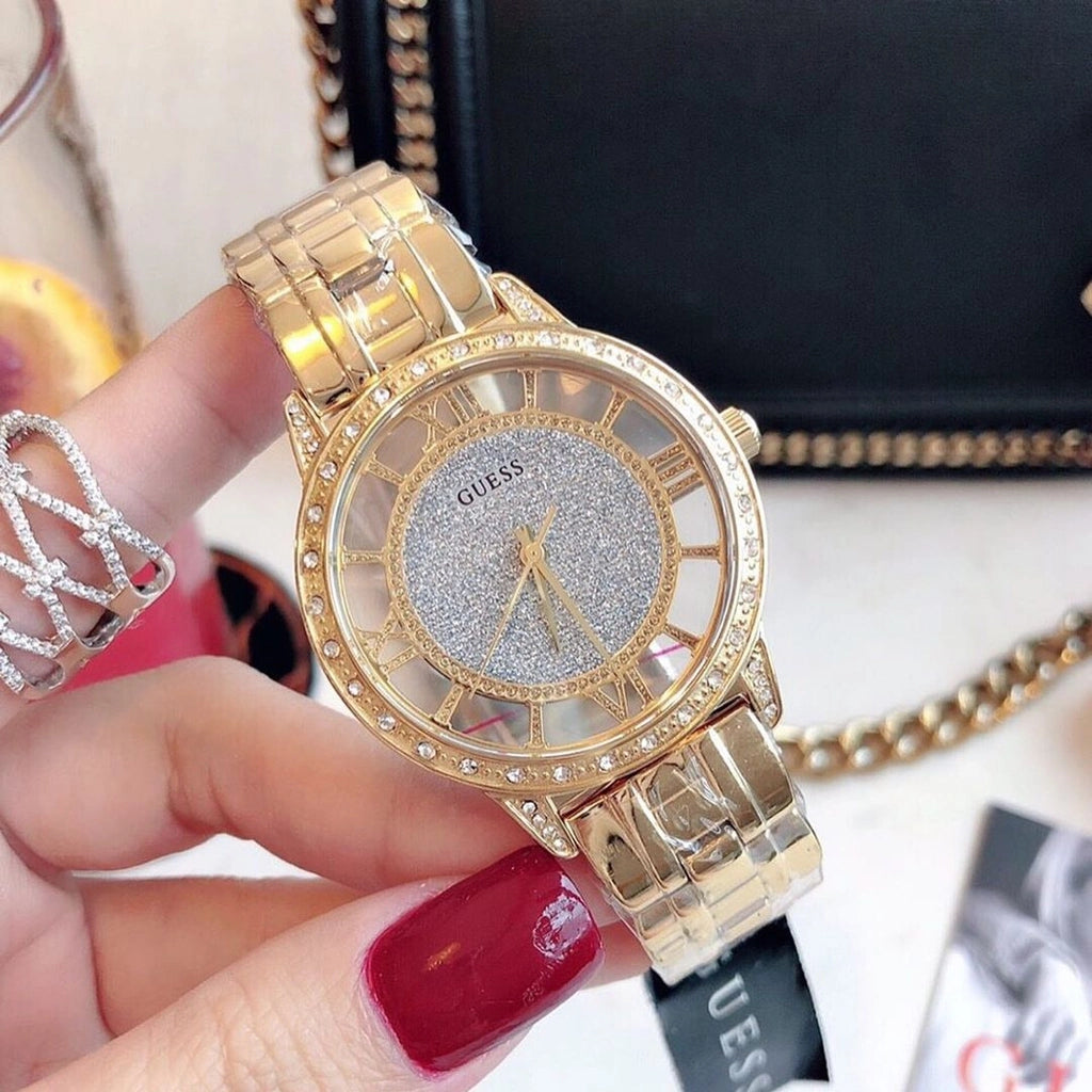 Guess Analog Diamonds Silver Dial Gold Steel Strap Watch For Women - W1013l2 Buy Now By Guess