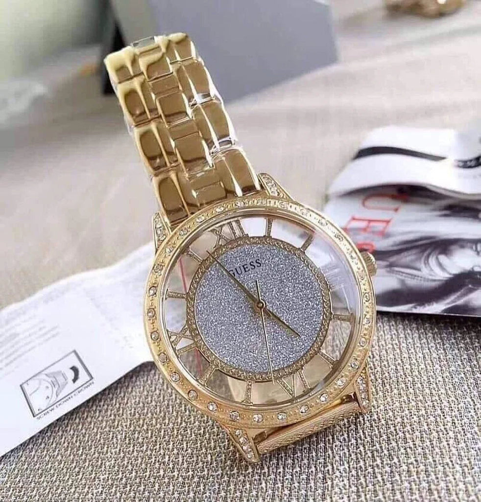 Guess Analog Diamonds Silver Dial Gold Steel Strap Watch For Women - W1013l2 Buy Now By Guess