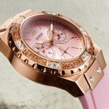 Guess Rose Gold Dial with Diamonds Pink Rubber Strap Watch For Women - W1053L3 Buy Now By Guess