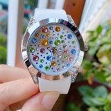 Guess Wanderlust Crystals Silver Dial White Rubber Strap Watch for Women - W1059L1 Buy Now By Guess