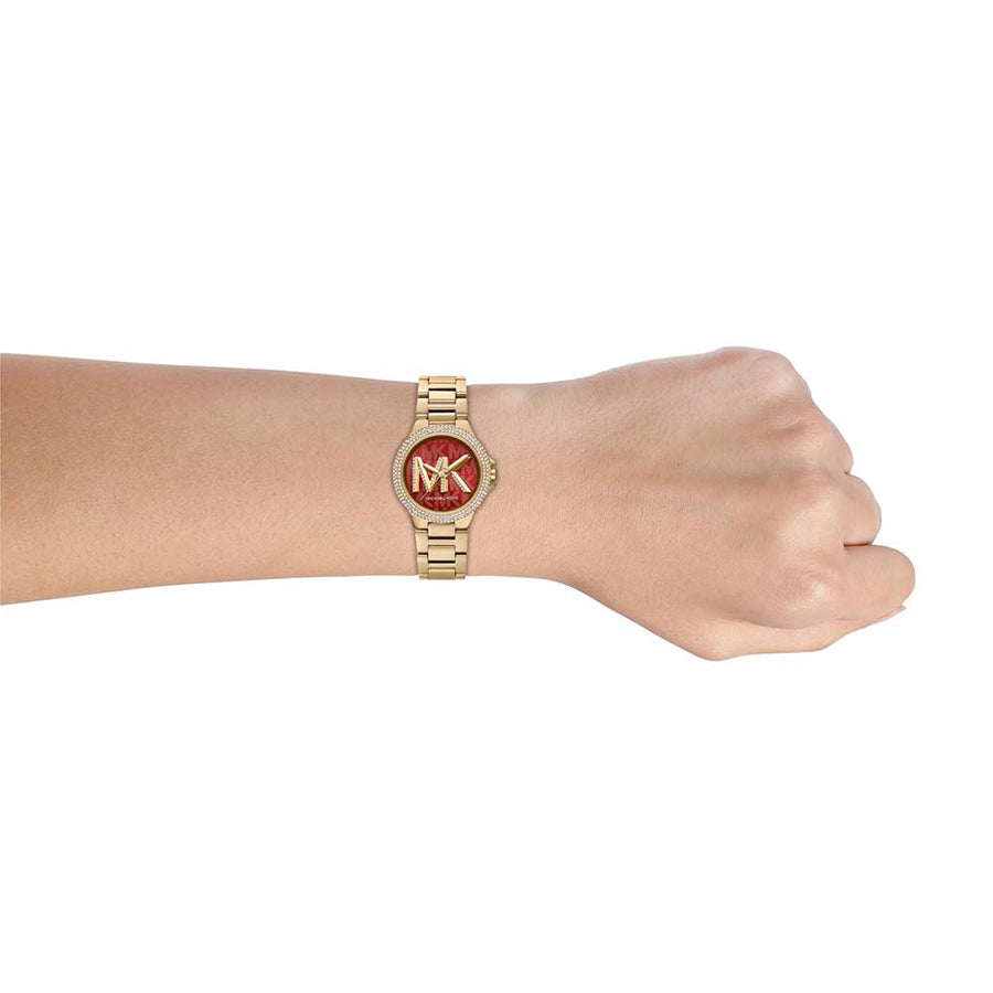 Michael Kors Camille Analog Red Dial Gold Steel Strap Watch For Women - MK7196 Buy Now By Michael Kors