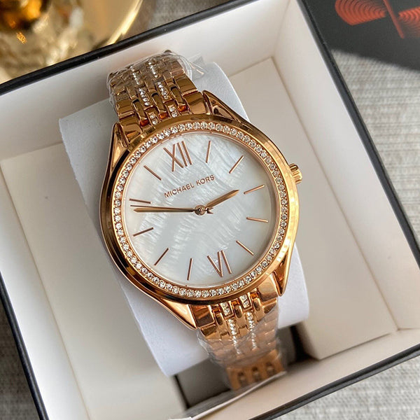 Michael Kors Mindy Three Hand White Dial Rose Gold Steel Strap Watch for Women - MK7078 Buy Now By Michael Kors