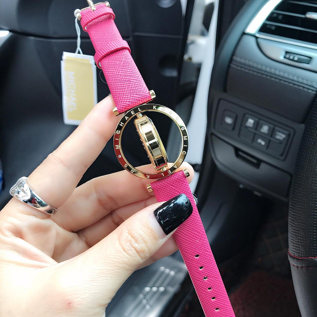 Michael Kors Averi Gold Dial Pink Leather Strap Watch for Women - MK2525 Buy Now By Michael Kors