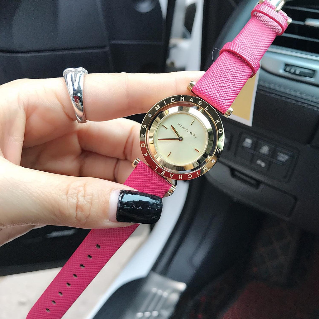 Michael Kors Averi Gold Dial Pink Leather Strap Watch for Women - MK2525 Buy Now By Michael Kors