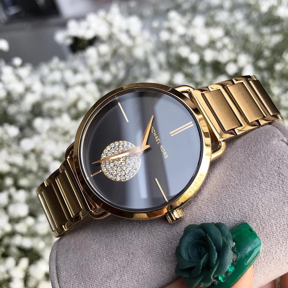 Michael Kors Portia Black Dial Gold Steel Strap Watch for Women - MK3788 Buy Now By Michael Kors