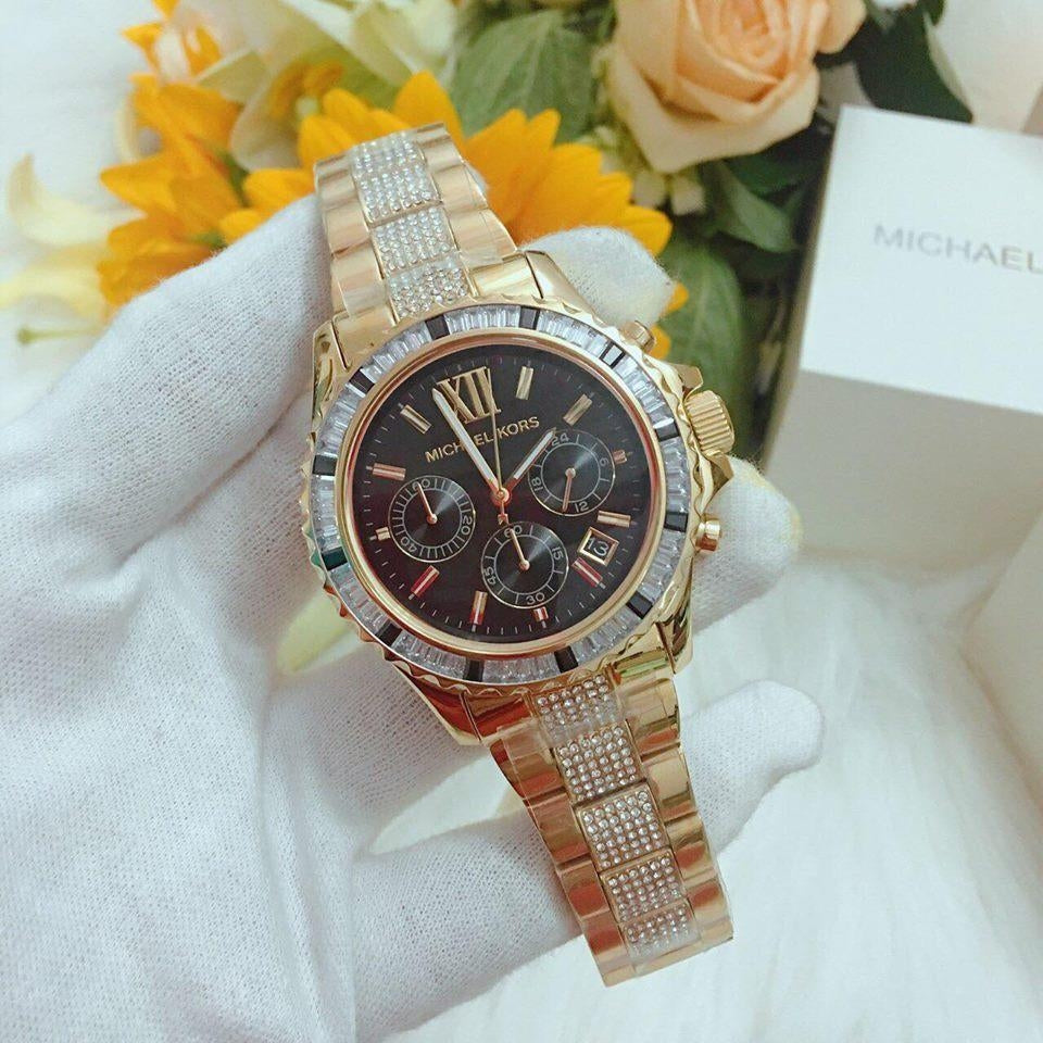 Michael Kors Everest Chronograph Black Dial Gold Steel Strap Watch For Women - MK5828 Buy Now By Michael Kors