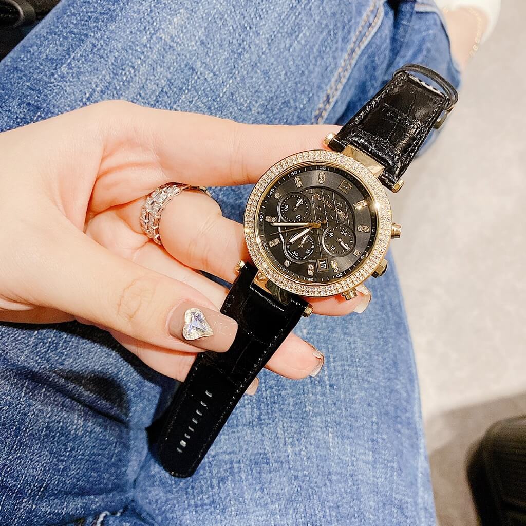 Michael Kors Parker Chronograph Black Dial Black Leather Strap Watch For Women - MK6984 Buy Now By Michael Kors