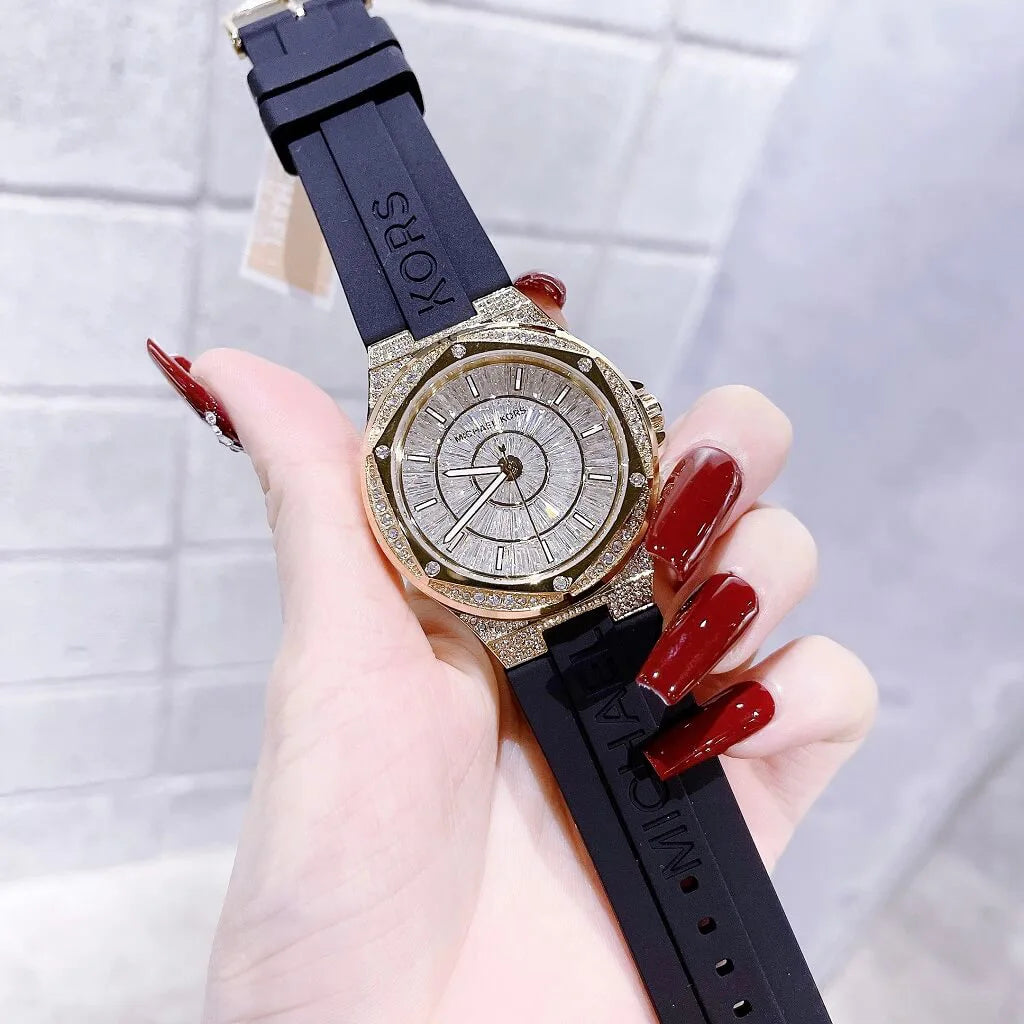 Michael Kors Lennox Three Hand Crystals Silver Dial Black Silicone Strap Watch For Women - MK7247 Buy Now By Michael Kors