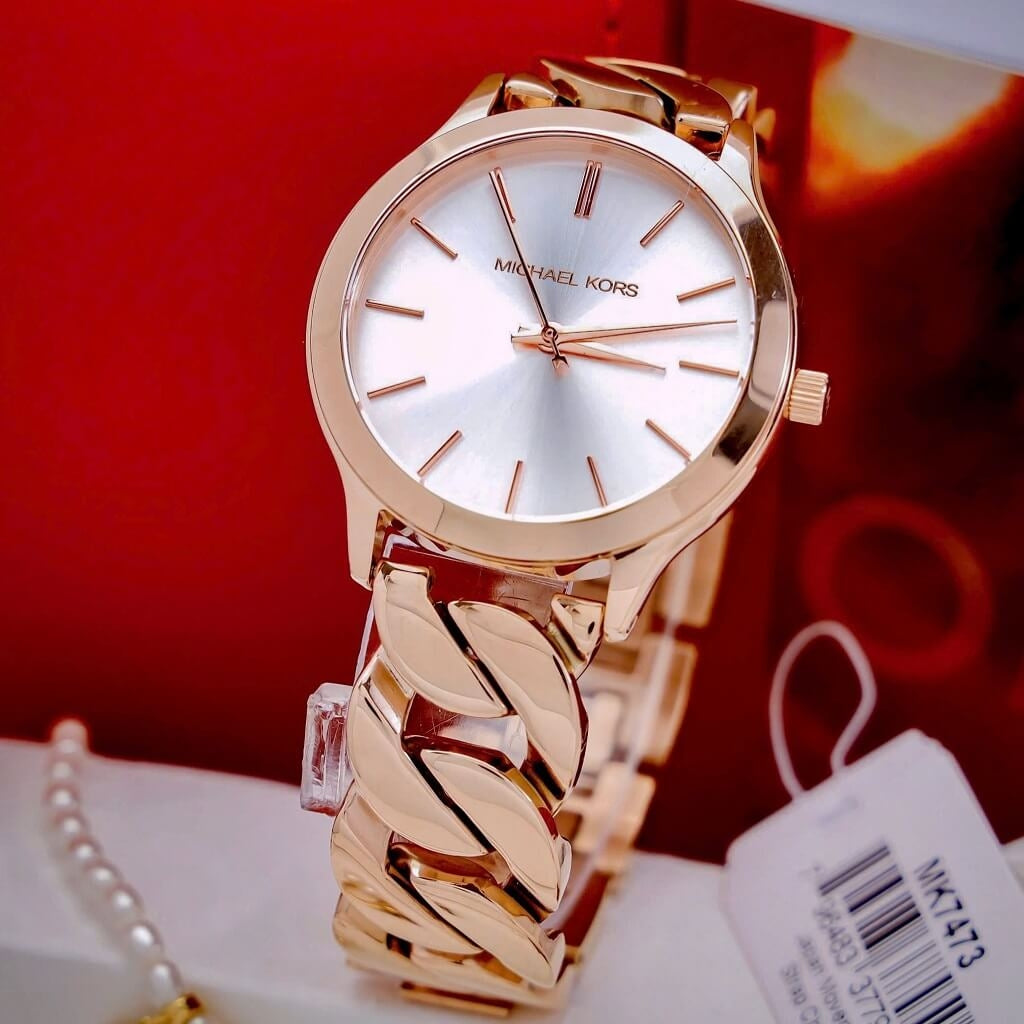 Michael Kors Runway Three-Hand Silver Dial Rose Gold Steel Strap Watch for Women - MK7473 Buy Now By Michael Kors