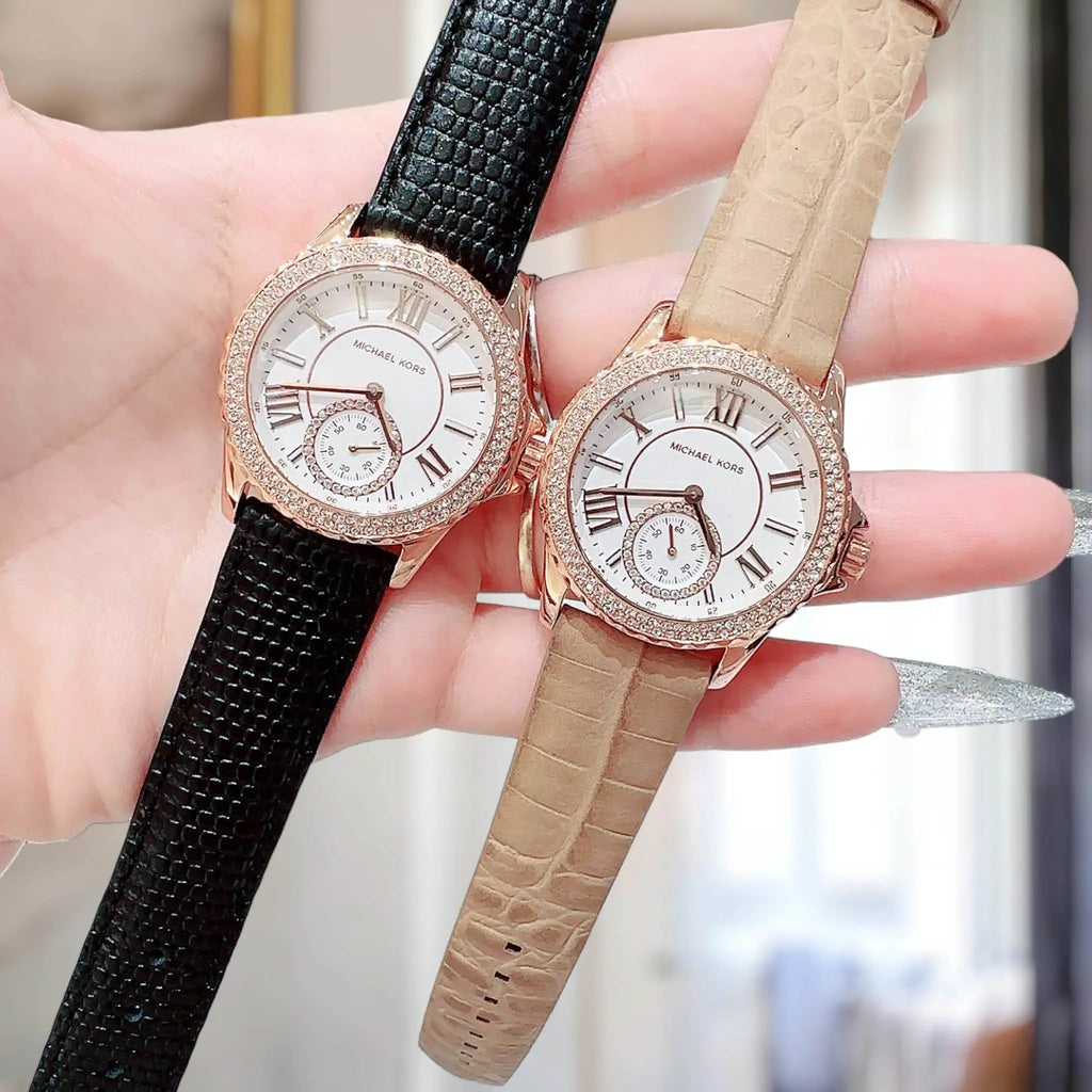 Michael Kors Mini Everest Crystals White Dial Brown Leather Strap Watch for Women - MK4719 Buy Now By Michael Kors