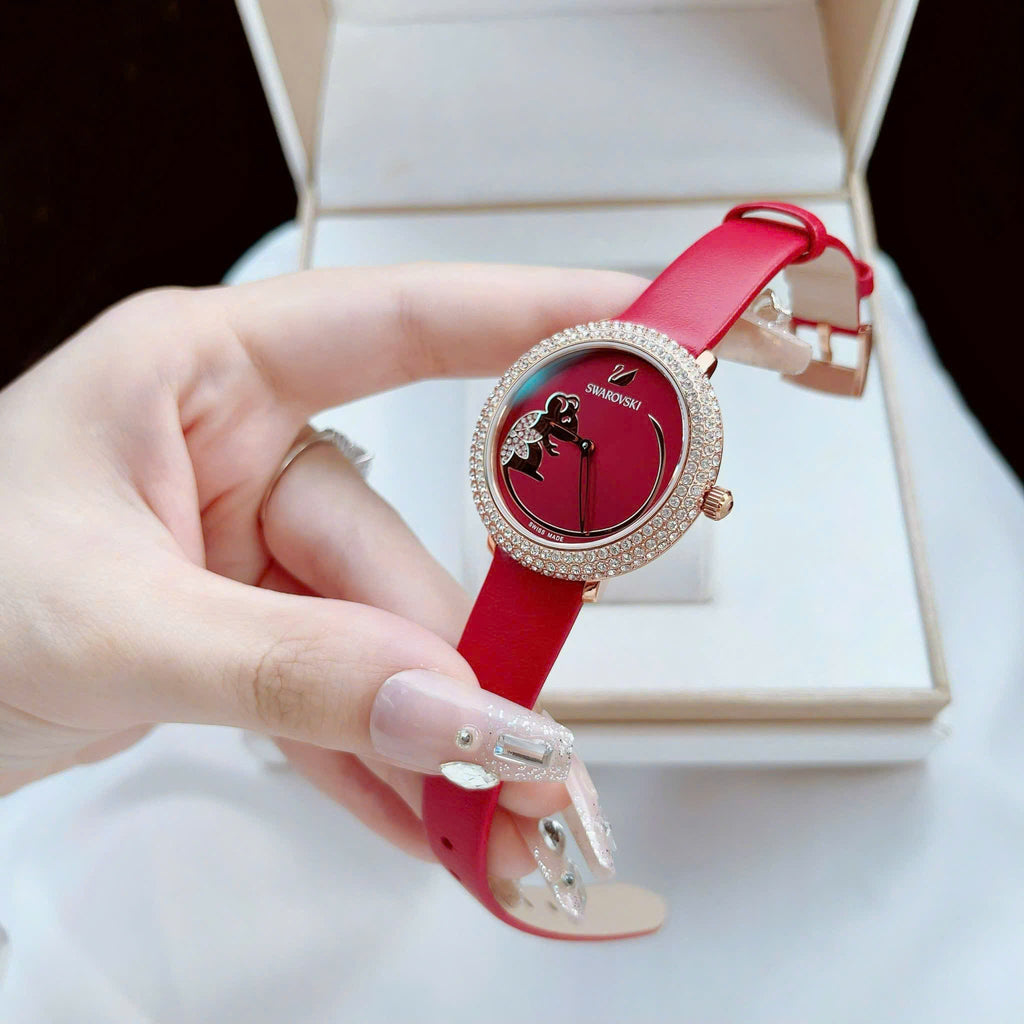 Swarovski Crystal Frost Red Dial Red Leather Strap Watch for Women - 5519226 Buy Now By Swarovski