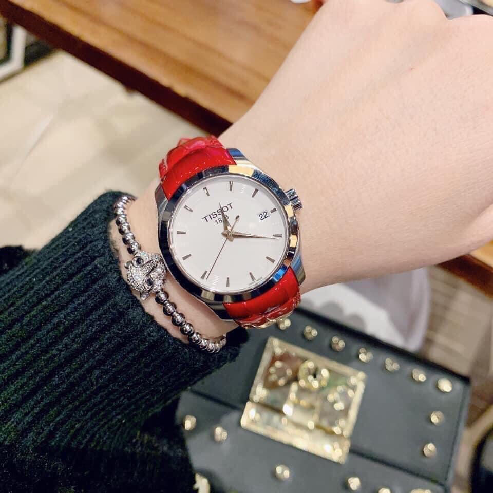 Tissot Couturier Lady Silver Dial Red Leather Strap Watch for Women - T035.210.16.031.01
