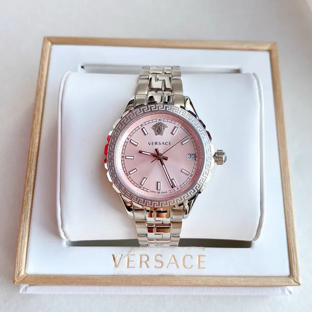 Versace Hellenyium Pink Dial Silver Steel Strap Watch for Women - V12010015 Buy Now By Versace