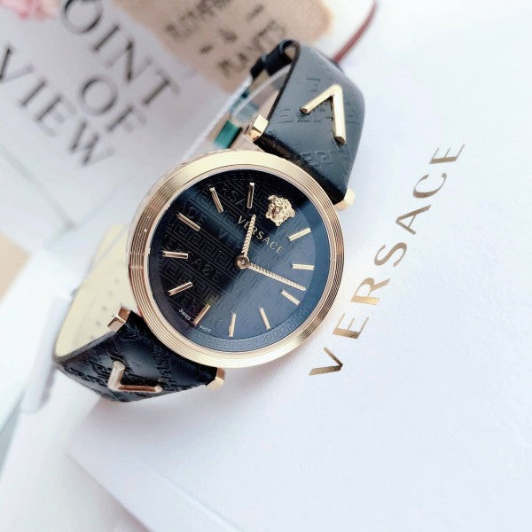 Versace V-Twist Black Dial Black Leather Strap Watch for Women - VELS00619 Buy Now By Versace