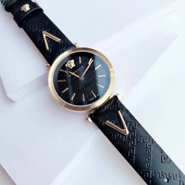 Versace V-Twist Black Dial Black Leather Strap Watch for Women - VELS00619 Buy Now By Versace