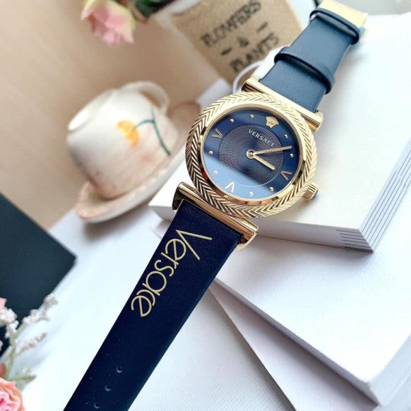 Versace Greca Blue Dial Blue Leather Strap Watch for Women - VERE00218 Buy Now By Versace