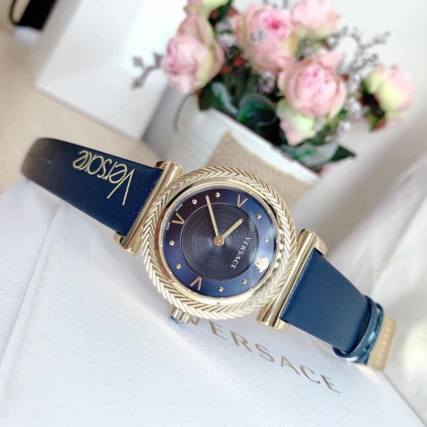 Versace Greca Blue Dial Blue Leather Strap Watch for Women - VERE00218 Buy Now By Versace