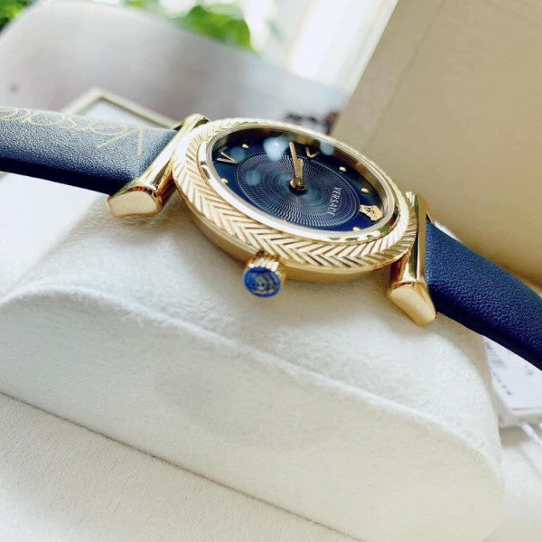 Versace Greca Blue Dial Blue Leather Strap Watch for Women - VERE00218 Buy Now By Versace