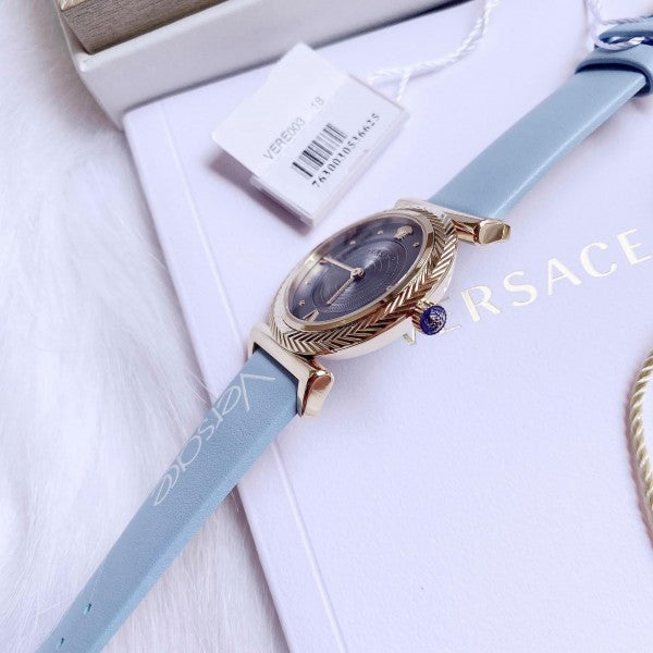 Versace V-Motif Grey Dial Blue Leather Strap Watch for Women - VERE00318 Buy Now By Versace