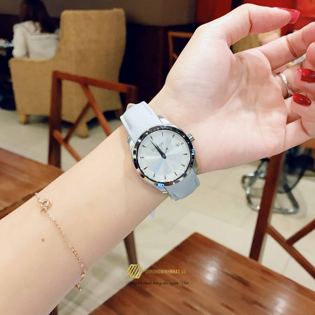 Tissot T Classic Couturier Silver Dial Light Blue Leather Strap Watch For Women - T035.210.16.031.02 Buy Now By Tissot