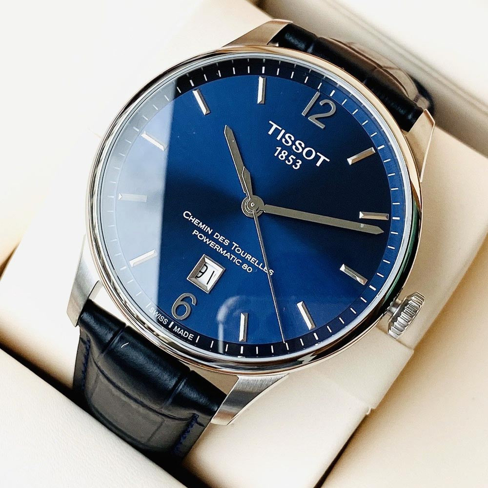 Tissot Chemin Des Tourelles Powermatic 80 Blue Dial Blue Leather Strap Watch for Men - T099.407.16.047.00 Buy Now By Tissot