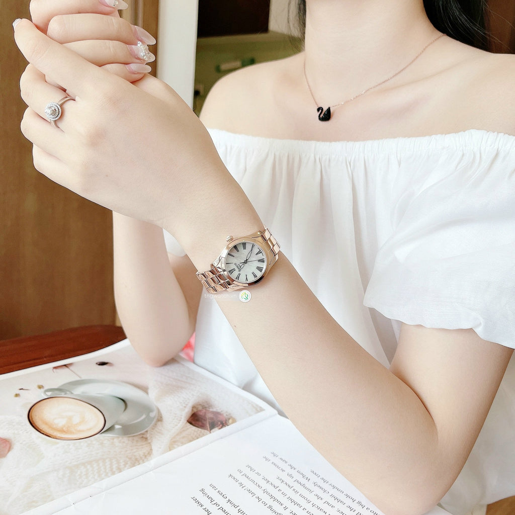 Tissot T Wave Mother of Pearl Dial Rose Gold Steel Strap Watch For Women - T112.210.33.113.00 Buy Now By Tissot