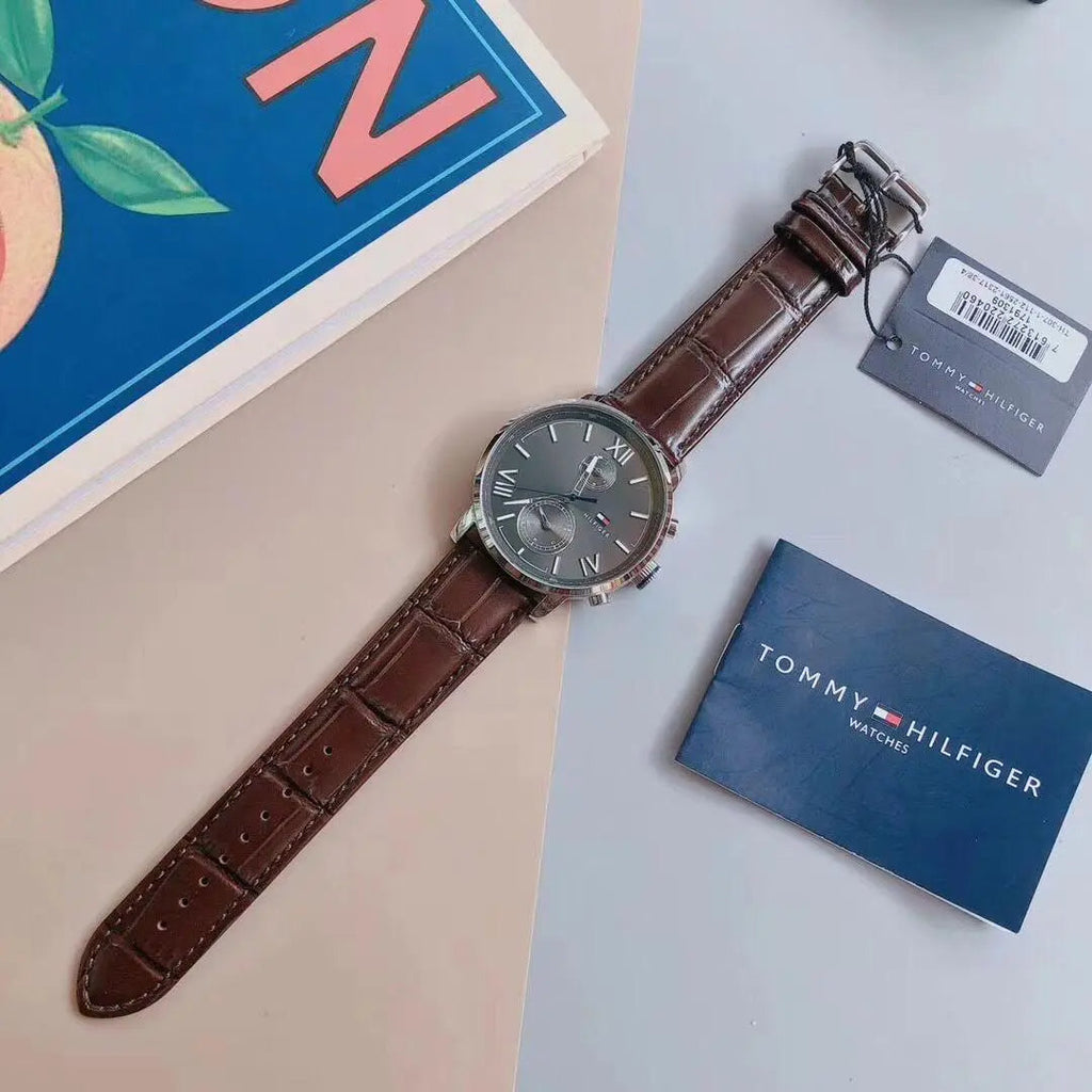 Tommy Hilfiger Aiden Quartz Black Dial Brown Leather Strap Watch for Men - 1791309 Buy Now By Tommy Hilfiger