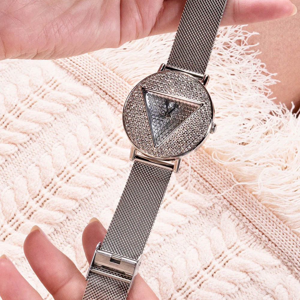 Guess Iconic Diamonds Silver Dial Silver Mesh Bracelet Watch For Women - GW0477L1 Buy Now By Guess