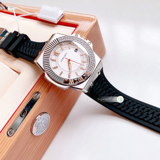 Versace Chain Reaction Quartz White Dial Black Rubber Strap Watch for Men - VEDY00219 Buy Now By Versace