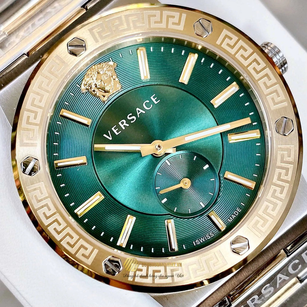 Versace Hellenyium Quartz Green Dial Silver Steel Strap Watch For Men - VEVK00420 Buy Now By Versace