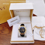 Versace V-Race Quartz Black Dial Black Leather Strap Watch For Men - VEBV00119 Buy Now By Versace