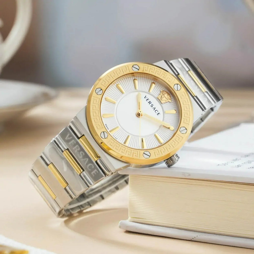 Versace Hellenyium Green Dial Two Tone Steel Strap Watch for Women - VEVH00620 Buy Now By Versace