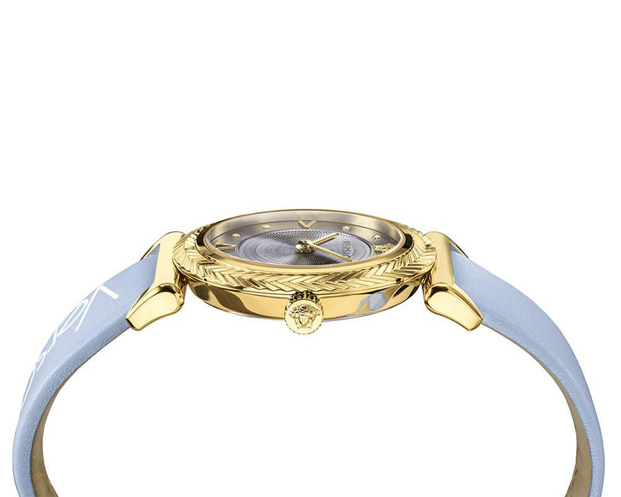 Versace V-Motif Grey Dial Blue Leather Strap Watch for Women - VERE00318 Buy Now By Versace
