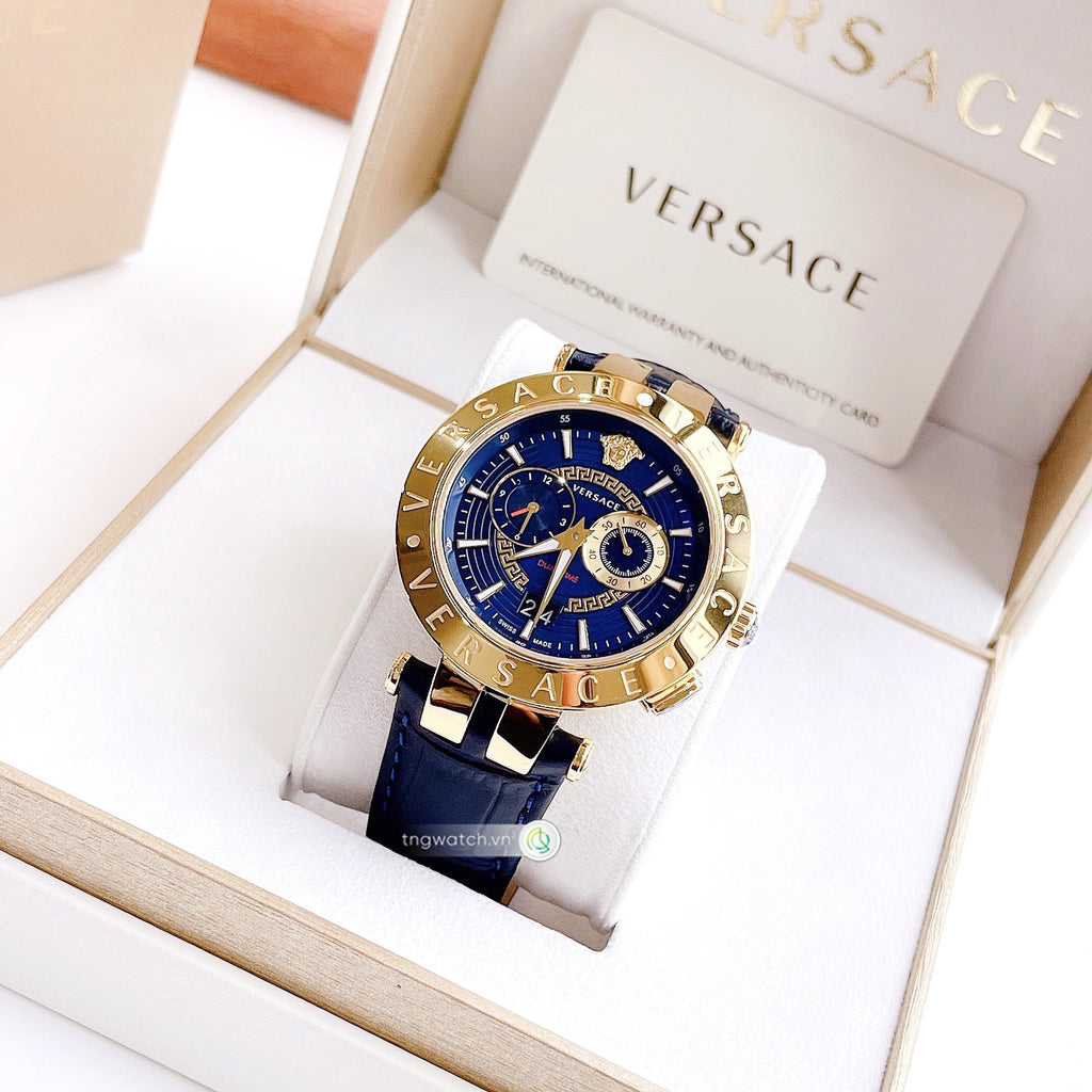 Versace V-Race Multifunction Quartz Blue Dial Blue Leather Strap Watch For Men - VEBV00219 Buy Now By Versace