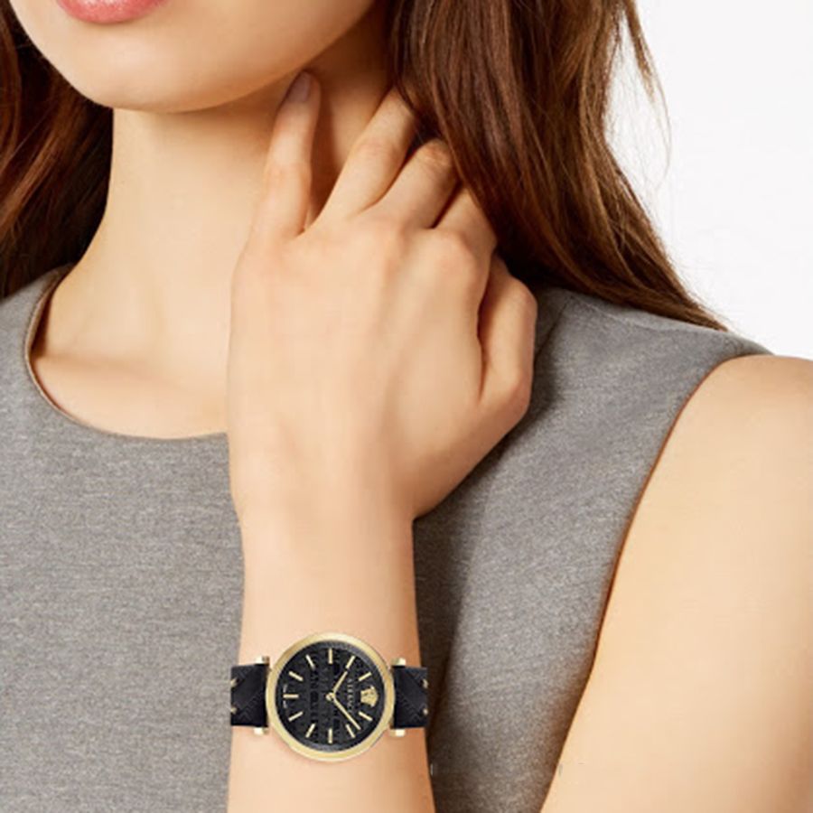 Versace V-Twist Black Dial Black Leather Strap Watch for Women - VELS00619 Buy Now By Versace