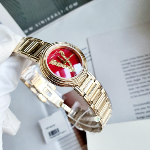Versace Virtus Mini Quartz Red Dial Gold Steel Strap Watch For Women - VET300321 Buy Now By Versace
