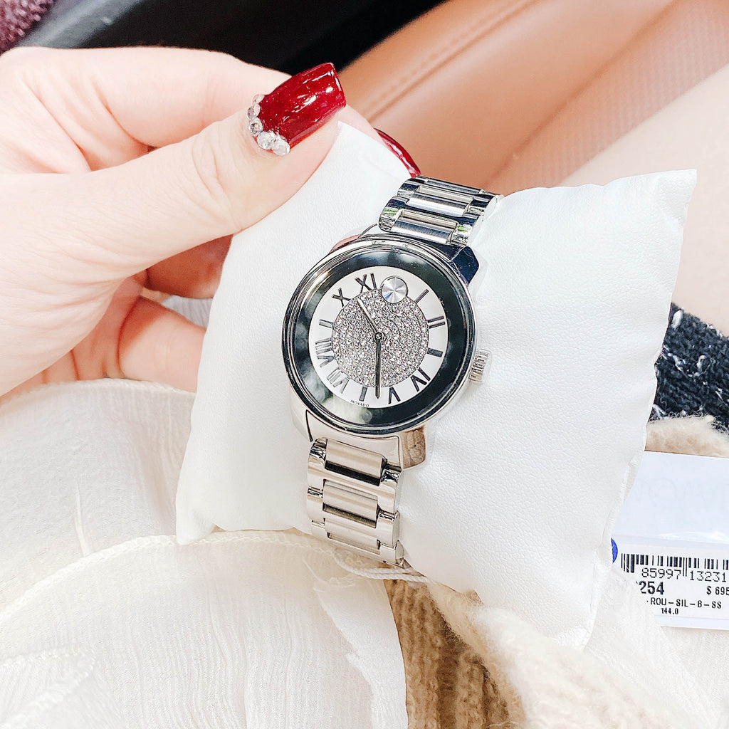 Movado Bold Crystal Pave Silver Dial Silver Steel Strap Watch for Women - 3600254 Buy Now By Movado