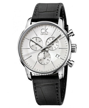 Calvin Klein City Chronograph Silver Dial Black Leather Strap Watch for Men - K2G271C6 Buy Now By Calvin Klein