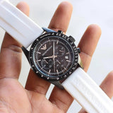 Emporio Armani Sportivo Chronograph Black Dial White Rubber Strap Watch For Men - AR6112 Buy Now By Emporio Armani