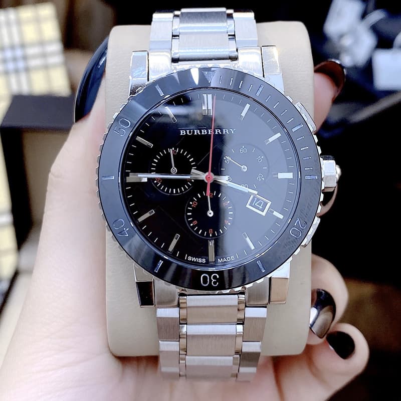 Burberry The City Black Dial Silver Steel Strap Watch for Men - BU9380 Buy Now By Burberry