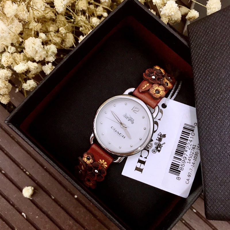 Coach Delancey White Dial Floral Brown Leather Strap Watch for Women - 14502761 Buy Now By Coach